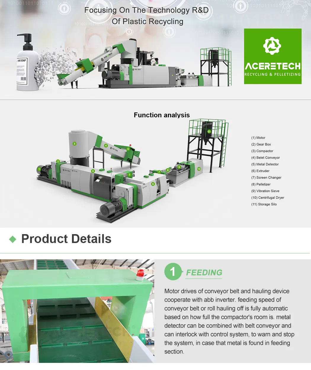 Aceretech China Manufacturer Plastic Hot Cutting Pelletizing Machine