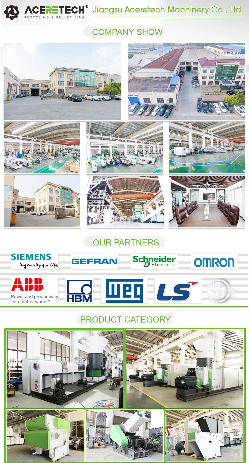 Plastic PE PP PVC Granulator Pet Recycle Fiber Machinery