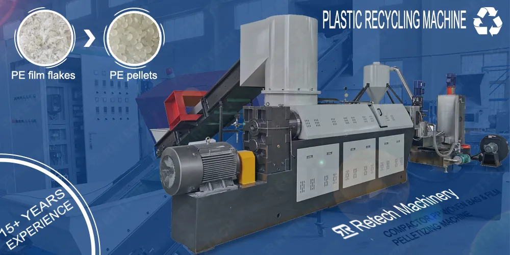 Plastic Recycling Extruder Machine Washed Crushed PP PE LDPE Film Flakes Granulating Line